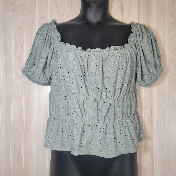 Blush Tops - Blush Sage Eyelet Blouse